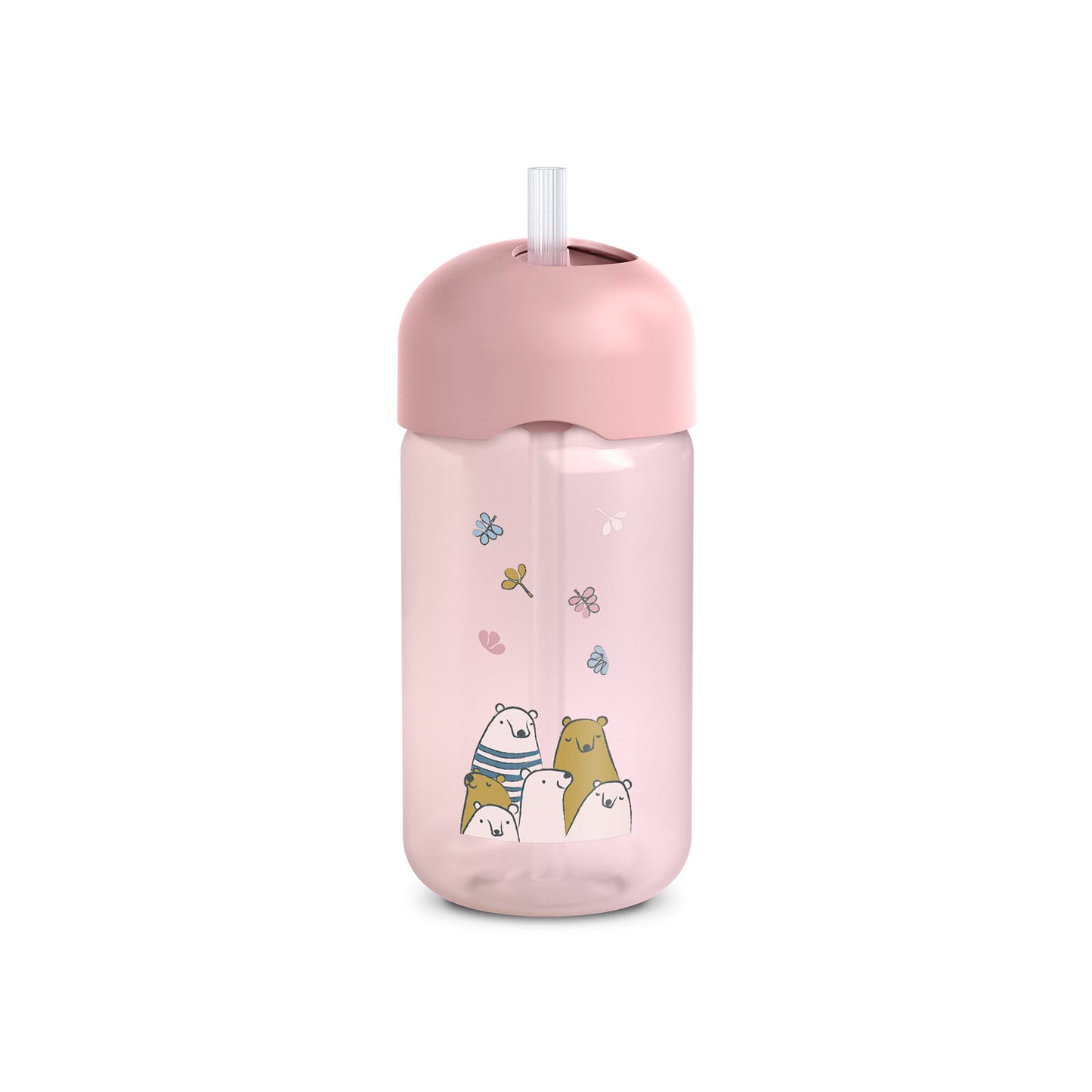 Botella con Pajita 340ml +18m Osos - Rosados