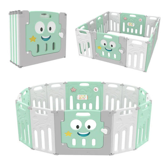 Corral Corralito Plegable Happy Star 14 Paneles - Rosado con Azul