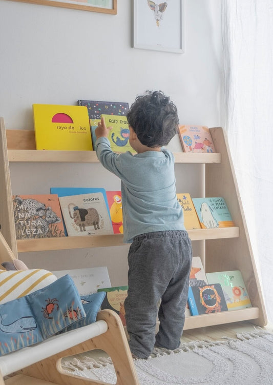 Librero, capacidad 40 libros, montessori, evolutivo, dormitorio, home, decoración, habitación, moderno, minimalista, niñas, niños, muebles infantiles, decorar, funcional, vintage, elegante, baby, infantil, librero organizador, multiuso, zona para leer, estudiar, madera, 2 niveles, madera.