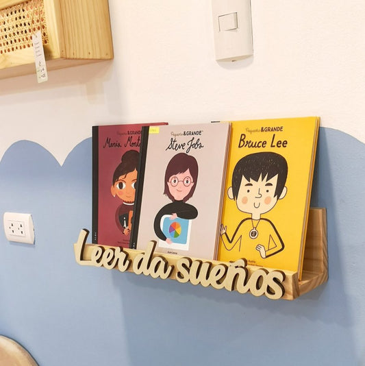 Repisa Sueños, montessori, dormitorio, home, decoración, habitación, moderno, minimalista, niñas, niños, muebles infantiles, decorar, funcional, vintage, elegante, baby, infantil, librero organizador, multiuso, organiza juguetes, libros estudiar, libros sensoriales, madera.