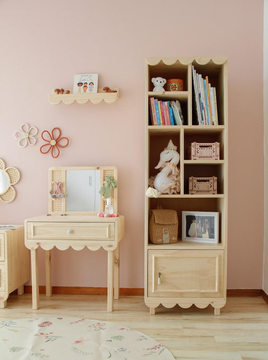 Estante, madera, Scalloped, dormitorio, home, decoración, habitación, moderno, minimalista, niñas, niños, muebles infantiles, decorar, funcional, vintage, elegante, baby, organizador de juguetero, infantil,cajones.