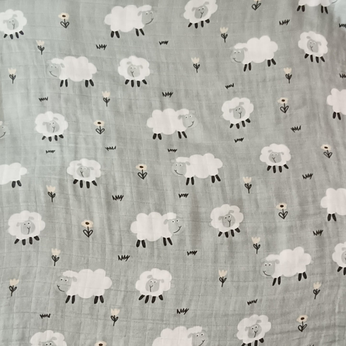 Muselina Gris con Ovejitas