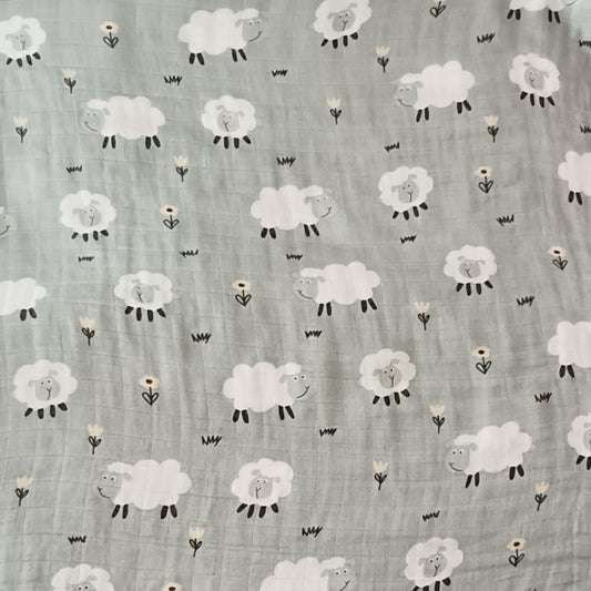 Muselina Gris con Ovejitas