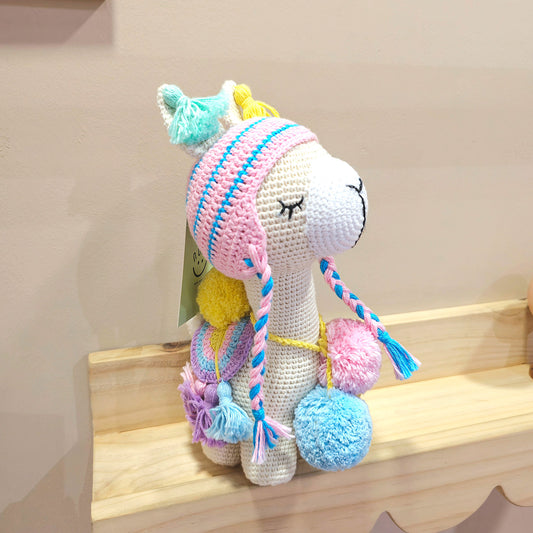 Llama Amigurumi Gorrito Celeste/Rosa