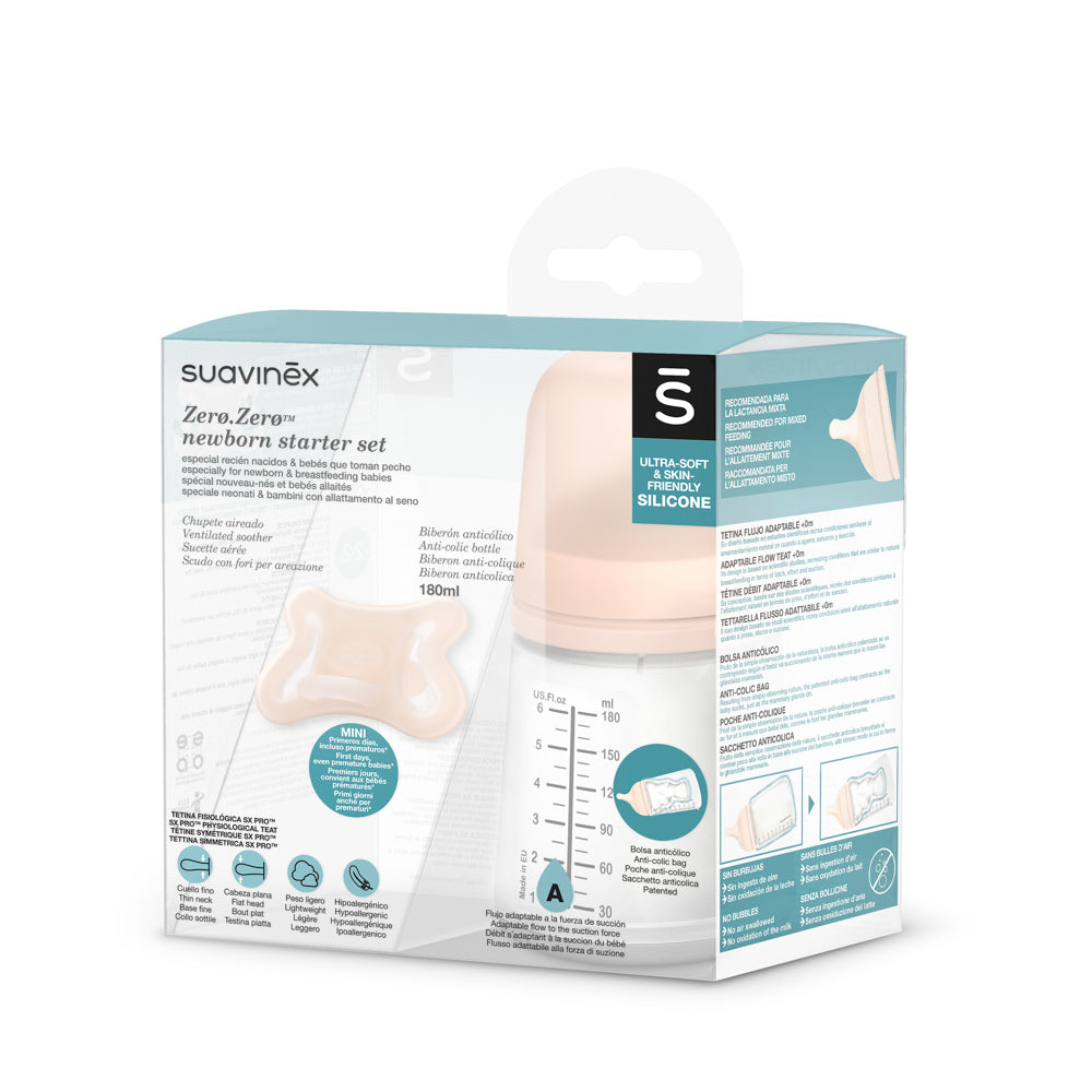 Set Recién Nacido Zero Zero Biberón + Chupón - Flujo Adaptable