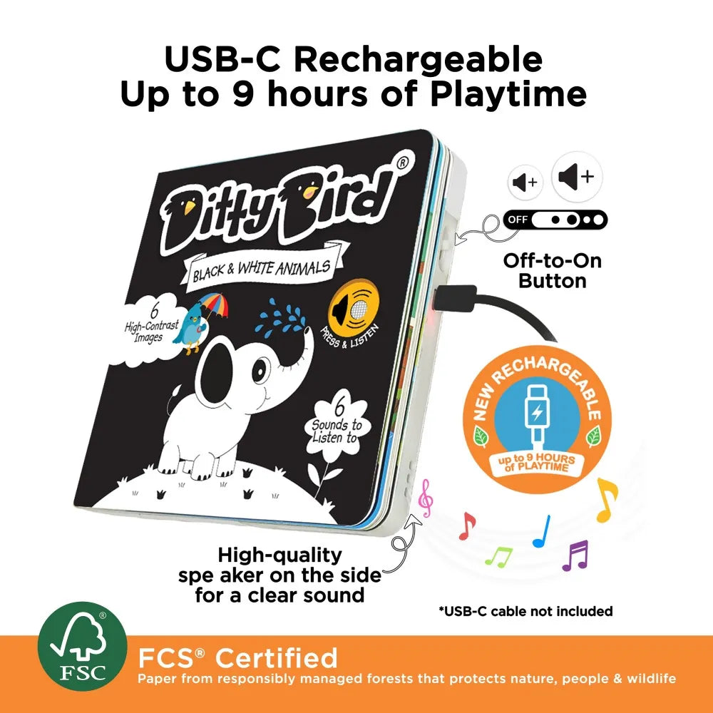 Ditty Bird - Animales en Blanco y Negro en Ingles
