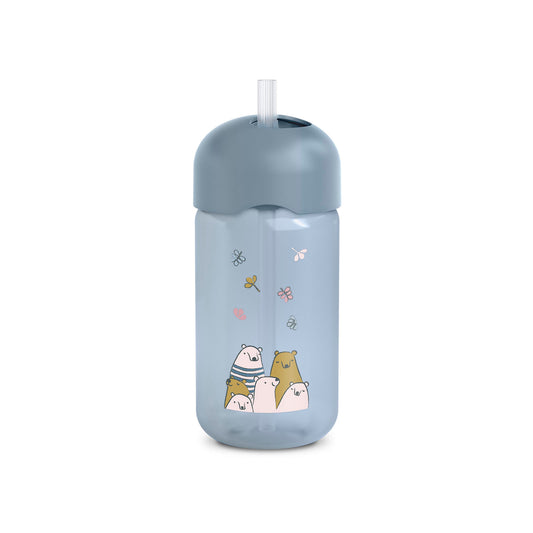 Botella con Pajita 340ml +18m Osos - Azules