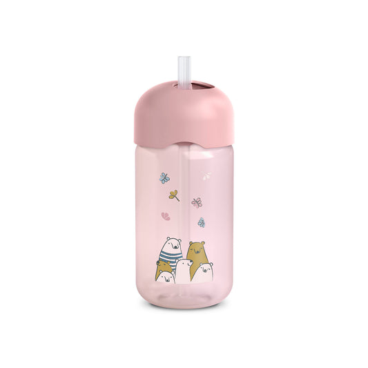 Botella con Pajita 340ml +18m Osos - Rosados