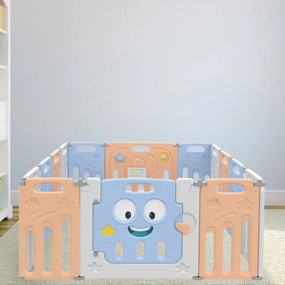 Corral Corralito Plegable Happy Star 14 Paneles - Naranja con Azul
