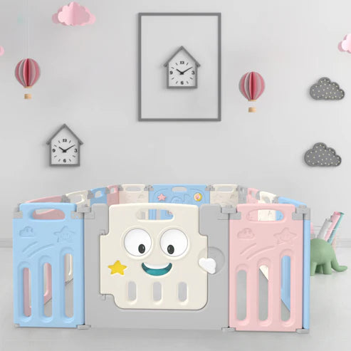 Corral Corralito Plegable Happy Star 14 Paneles - Rosado con Azul
