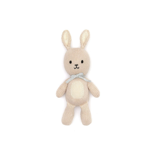 Conejito Tejido Beige con Celeste 21.5 cm.