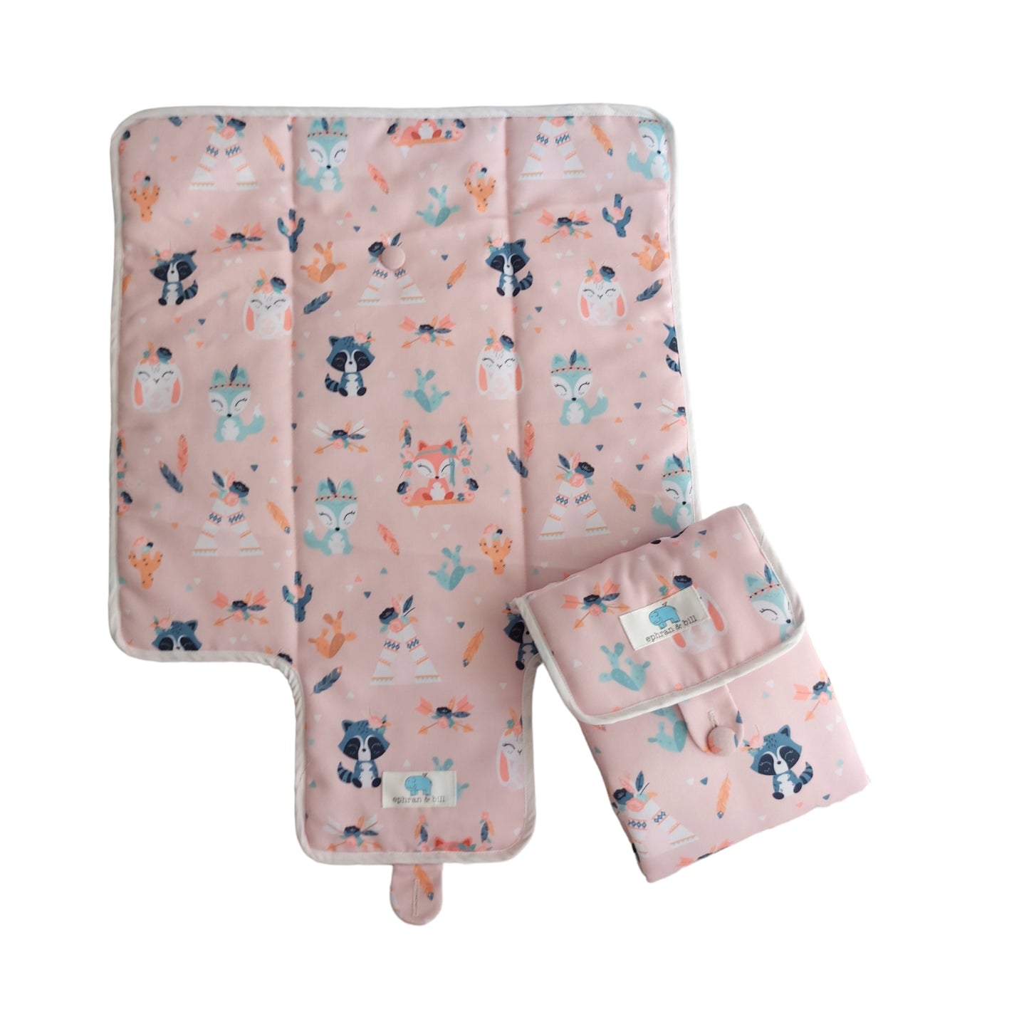 Cambiador de Pañal Portátil - Rosado con Tipi y Animalitos del Bosque