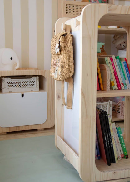 Librero, Giratorio Join, montessori, evolutiva, dormitorio, home, decoración, habitación, moderno, minimalista, niñas, niños, muebles infantiles, decorar, funcional, vintage, elegante, baby, infantil, librero organizador, multiuso, zona para leer, estudiar, madera, 2 niveles, madera.
