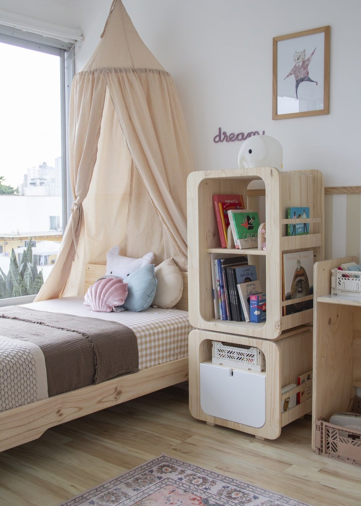 Librero, Giratorio Join, montessori, evolutiva, dormitorio, home, decoración, habitación, moderno, minimalista, niñas, niños, muebles infantiles, decorar, funcional, vintage, elegante, baby, infantil, librero organizador, multiuso, zona para leer, estudiar, madera, 2 niveles, madera.