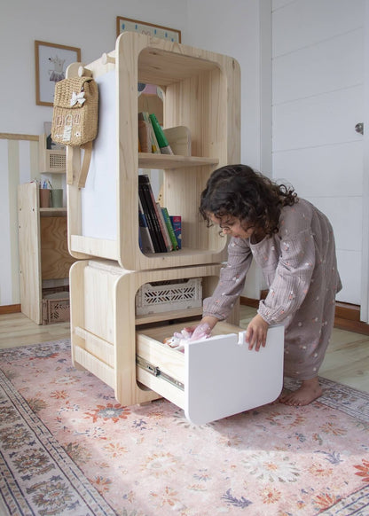 Librero, Giratorio Join, montessori, evolutiva, dormitorio, home, decoración, habitación, moderno, minimalista, niñas, niños, muebles infantiles, decorar, funcional, vintage, elegante, baby, infantil, librero organizador, multiuso, zona para leer, estudiar, madera, 2 niveles, madera.