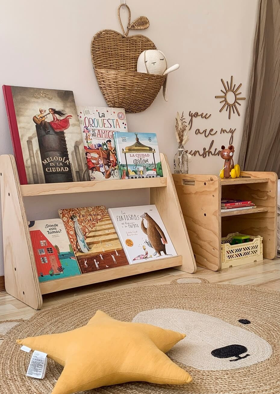 Librero, capacidad 20 libros, montessori, evolutivo, dormitorio, home, decoración, habitación, moderno, minimalista, niñas, niños, muebles infantiles, decorar, funcional, vintage, elegante, baby, infantil, librero organizador, multiuso, zona para leer, estudiar, madera, 2 niveles, madera.