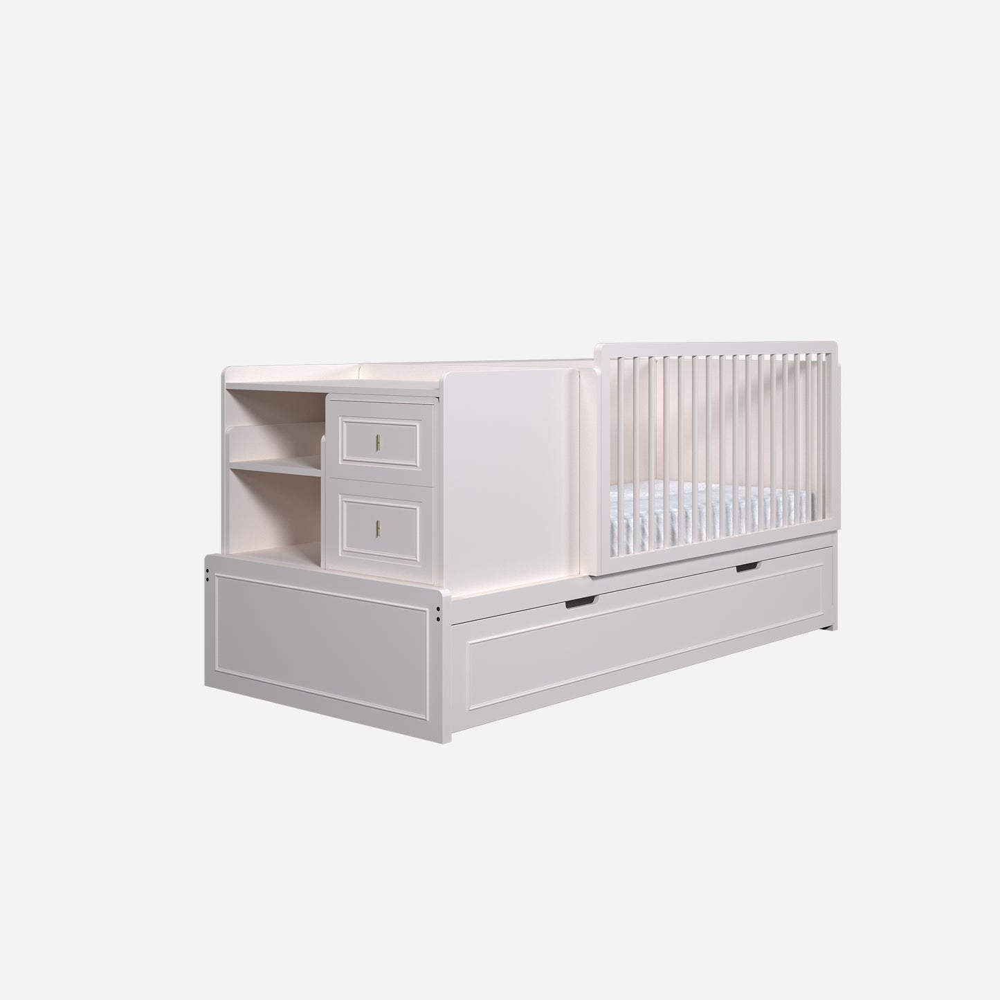 Cuna evolutiva y convertible a cama Montessori Alma Noble en acabado Rosa Pétalo.