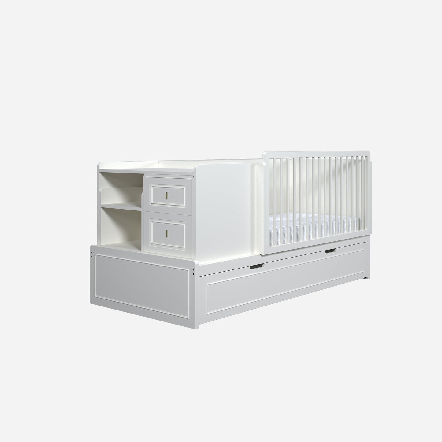 Cama cuna convertible Montessori Alma Noble en color Blanco Alabaster.