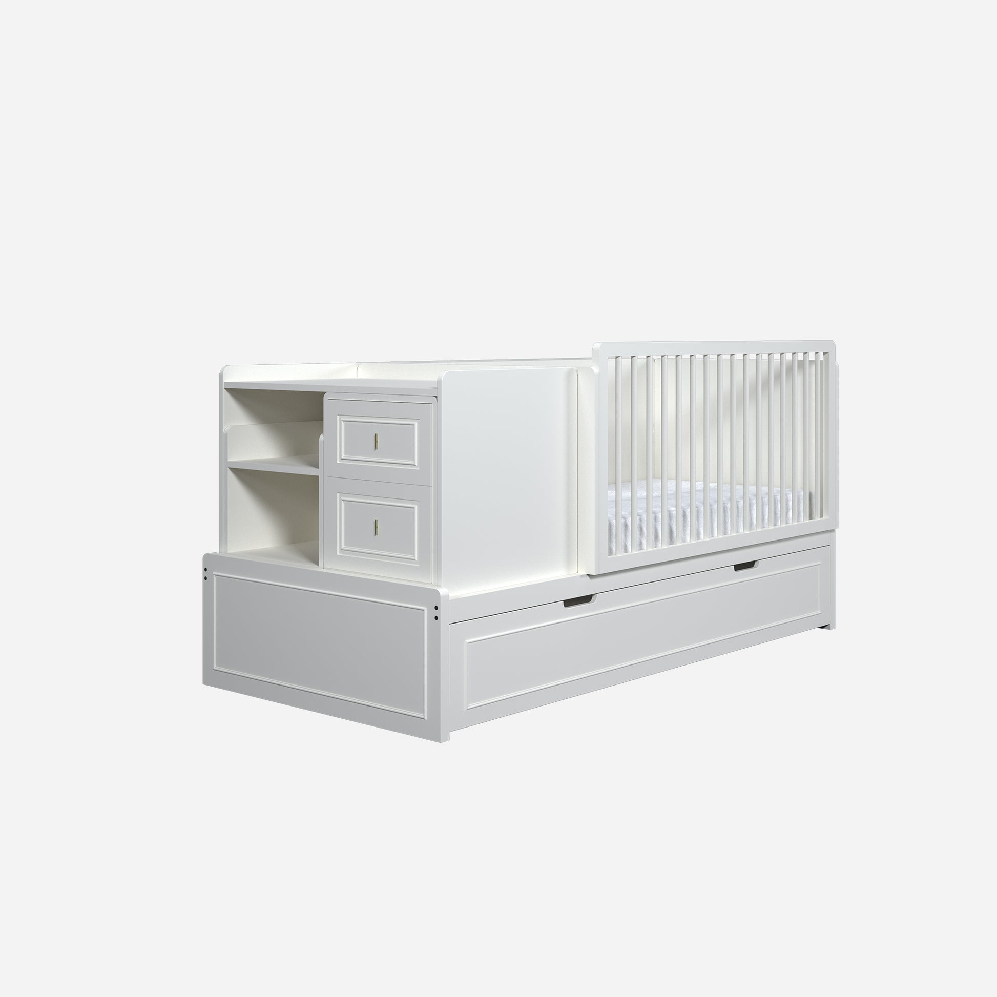 Cama cuna convertible Montessori Alma Noble en color Blanco Alabaster.