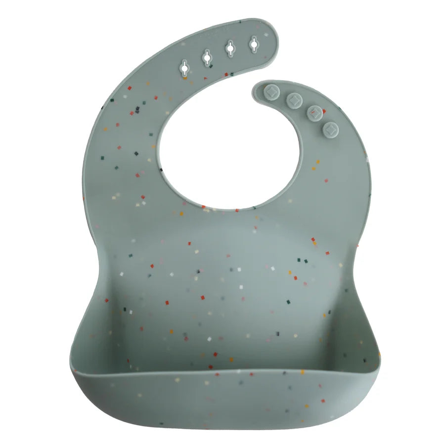Mushie Silicone Bib - Babero de Silicona - Cambridge Blue Confetti