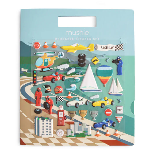 Mushie Reusable Sticker Set Race Cars