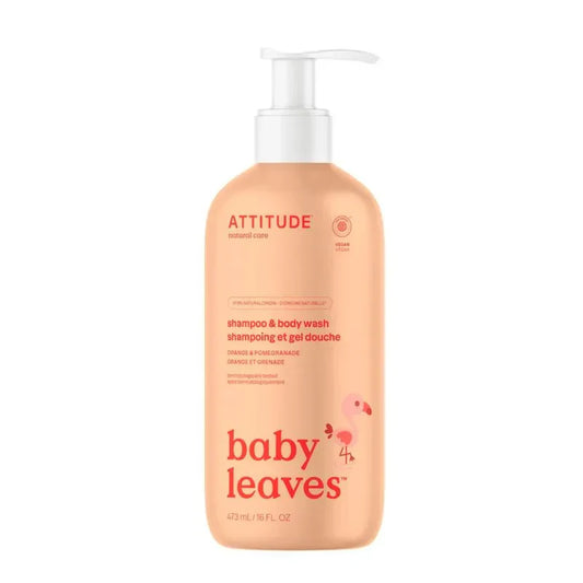 Shampoo y Gel de Baño Natural Baby Leaves Naranja y Granada 473ml