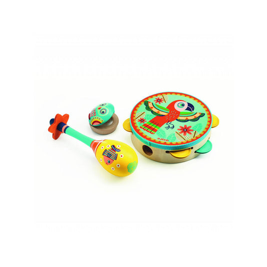 Set de 3 Instrumentos Musicales Pandereta Maracas Castañuelas