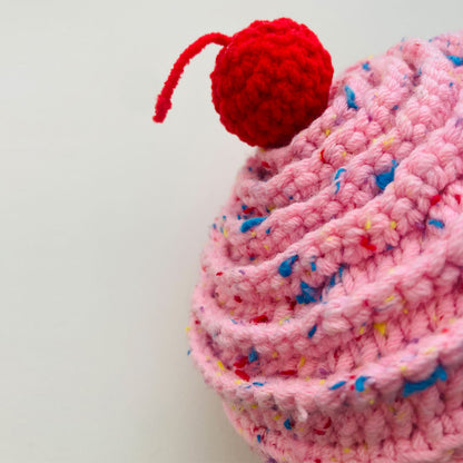 Gorro Cupcake Chispas Rosa Con Borde Beige