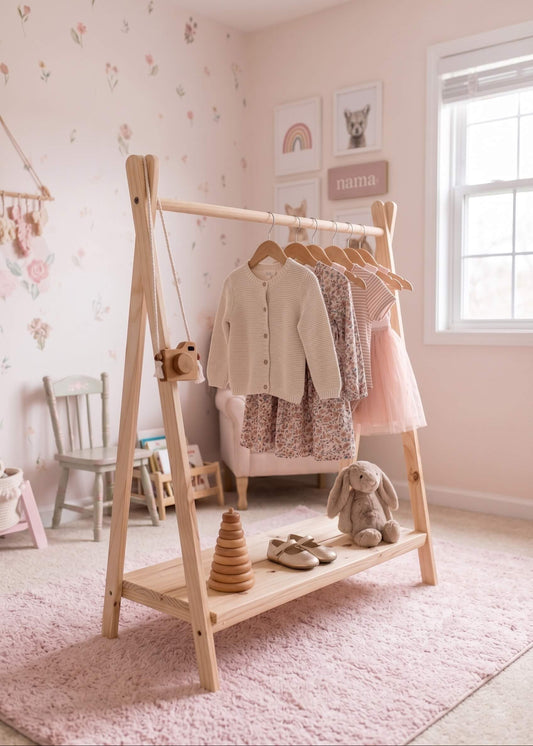 Perchero de madera para niñas.